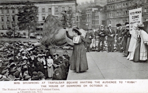 Mrs Drummond in Trafalgar Square invite people to rush HC low